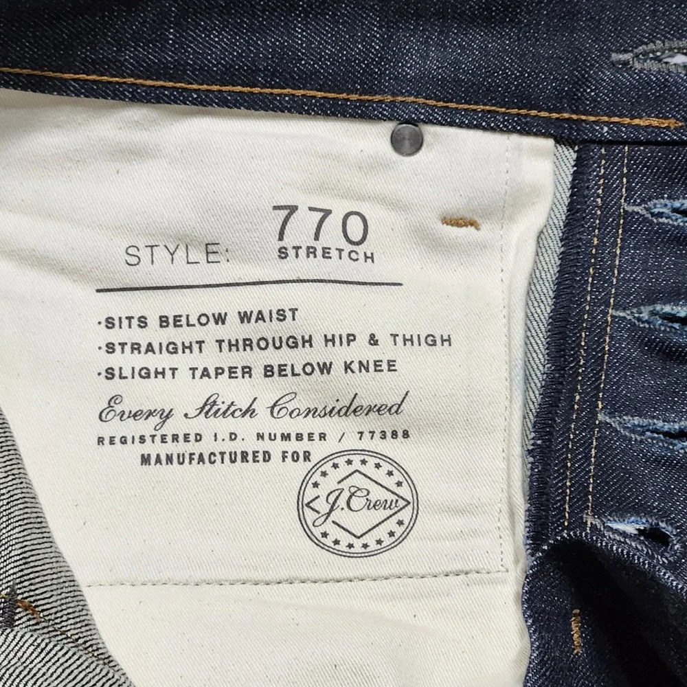 J.Crew Every Stitch Considered 770 Straight Fit Selvedge Jeans Indigo Blue 33x32